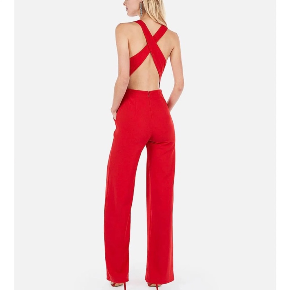 Express Cross Back Wide Leg Jumpsuit Red - Small
